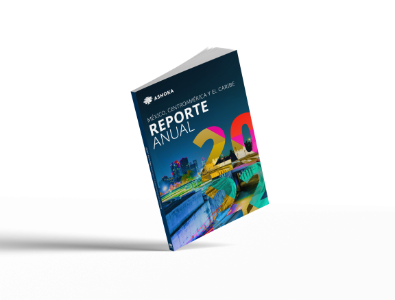 En la imagen se ve la portada de un libro que dice Reporte Anual 2022 Ashoka México, Centroamérica y el Caribe