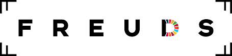 Logo for Freuds, Partner of Ashoka UK & Ireland; four corners of rectangle in black, the word "FREUDS" in capitalized black letters, with the curve in the D being multicolor