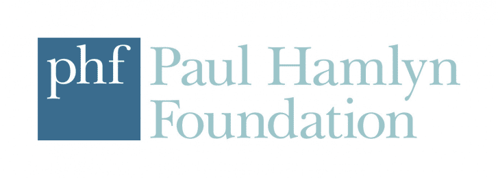 Logo for Paul Hamlyn Foundation, Partner of Ashoka UK & Ireland; blue box with the white letters phf; Paul Hamlyn Foundation in light blue lettering next to the blue box