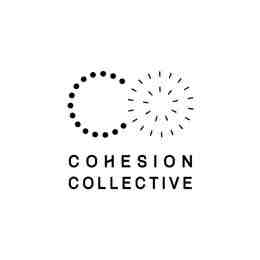 A "C" formed by several balls. On the right side, we have a circle inside another circle. Both circles are formed by fine scratches. Just below it is written "Cohesion Collective".
