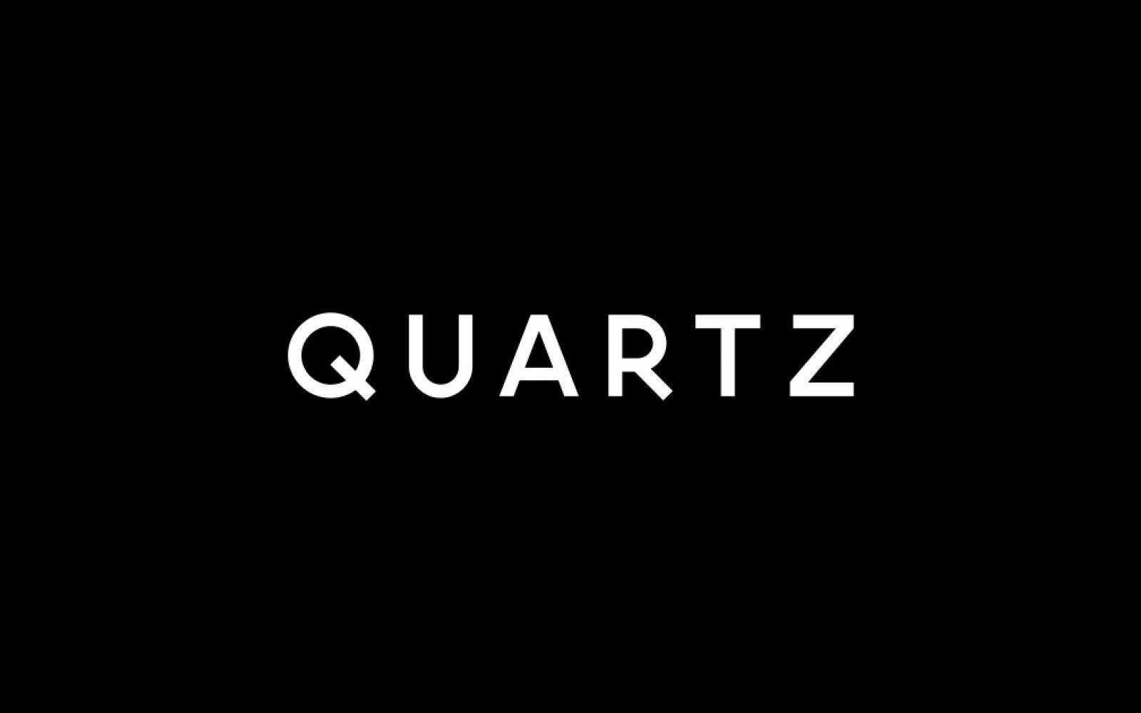 Logo for the business journal Quartz. Black rectangle with capital white letters in the middle saying "QUARTZ"