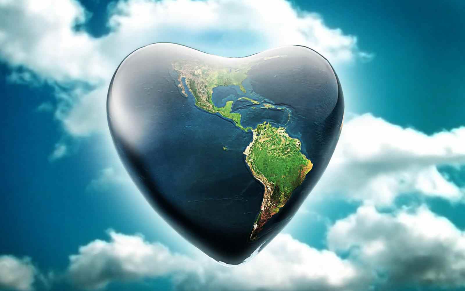 Heart Shaped Planet Earth render in front of clouds