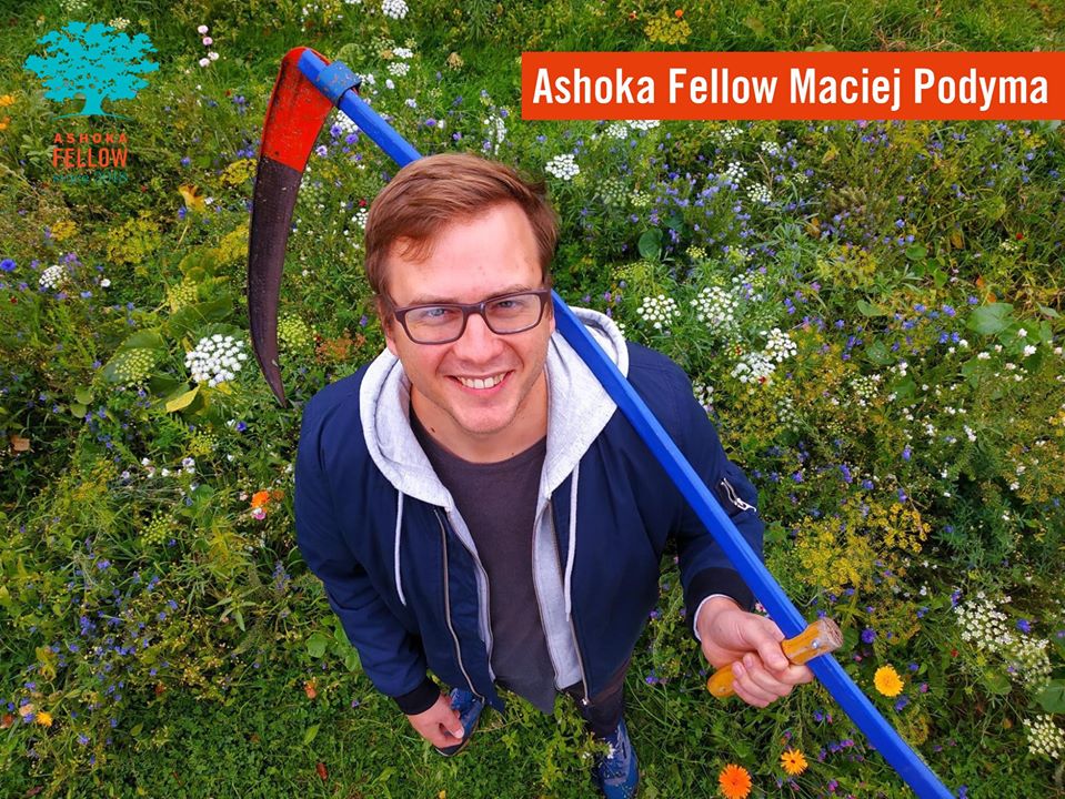banner with Ashoka Fellow Maciej Podyma