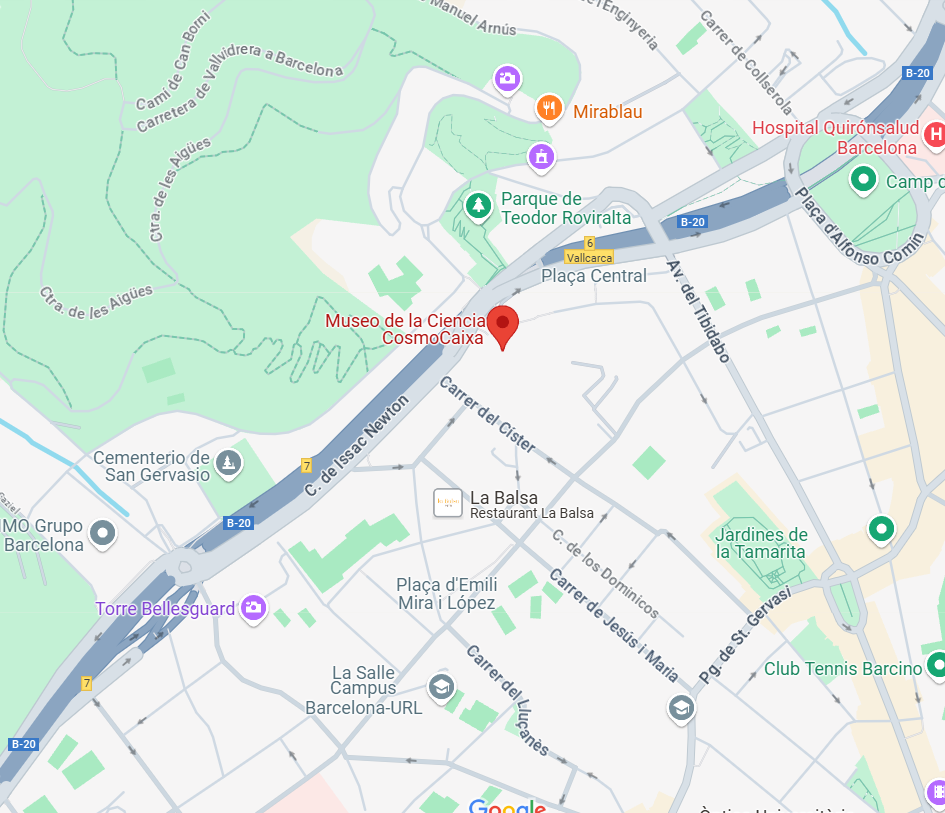 Captura de google maps con la ubicación del Museu de la Ciència CosmoCaixa en Barcelona