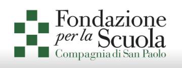 Logo for Fundazione per la Scuola; six green squares to the left organized in a bow structure; text of Fondazione per la Scuola to the right