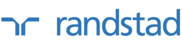 Logo for Ranstand, partner of Ashoka Italy. To the left, a figure in dark blue that has a backwards r next to a regular r. to the right, the word randstad in dark blue lowercase