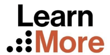 Logo for Learn More, partner of Ashoka Italy. To the left, Six dots lined up in a staircase going up to the right, all in black. Word Learn in black at the top of it. Word More next to the staircase in burnt orange.