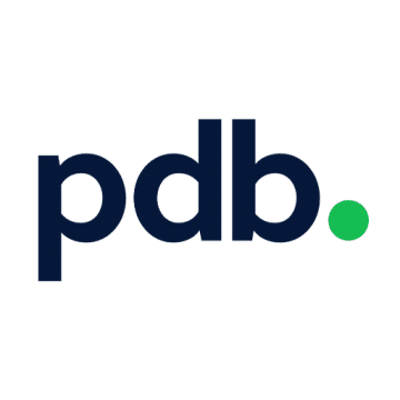 logo for Produzioni dal Basso (partner of Ashoka Italy); letters pdb in bold and dark blue with a bolded light green period afterwards
