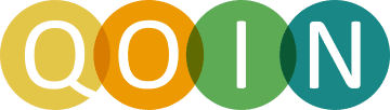 logo of qoin foundation - 4 circles of yellow, orange green and blue-ish