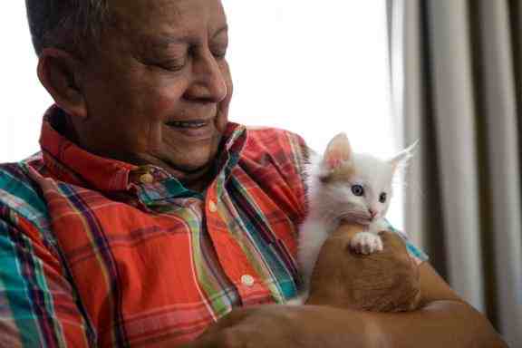 Older man holding a cat