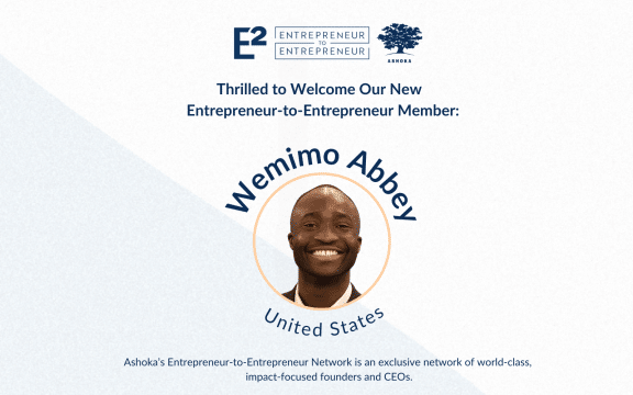 Graphic announcing Wemimo Abbey as member of Ashoka's E2 Network