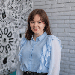 Young woman in a light blue shirt