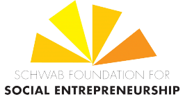 Schwab Foundation Logo. Four acute triangles in yellow gold and orange converging into one point, like a fractured sun. Words beneath: Schwab Foundation for Social Entrepreneurship