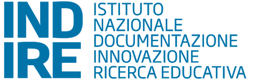 Logo for INDIRE, Partner of Ashoka Italy. Giant bold blue letters to the left saying "INDIRE". Smaller unbolded words to the right saying "Istituto Nazionale Documentazione Innovazione Ricerca Educativa