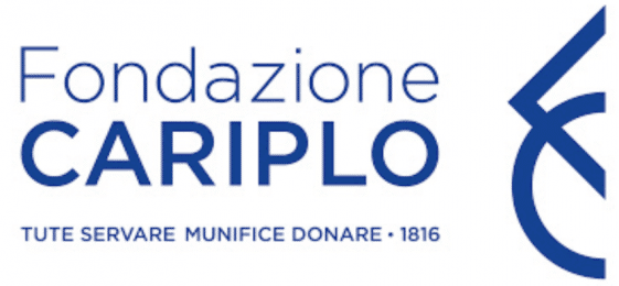 Logo of Fondazione Cariplo; Large letters in dark blue saying "Fondazione Cariplo"; diamond and a circle to the right in dark blue